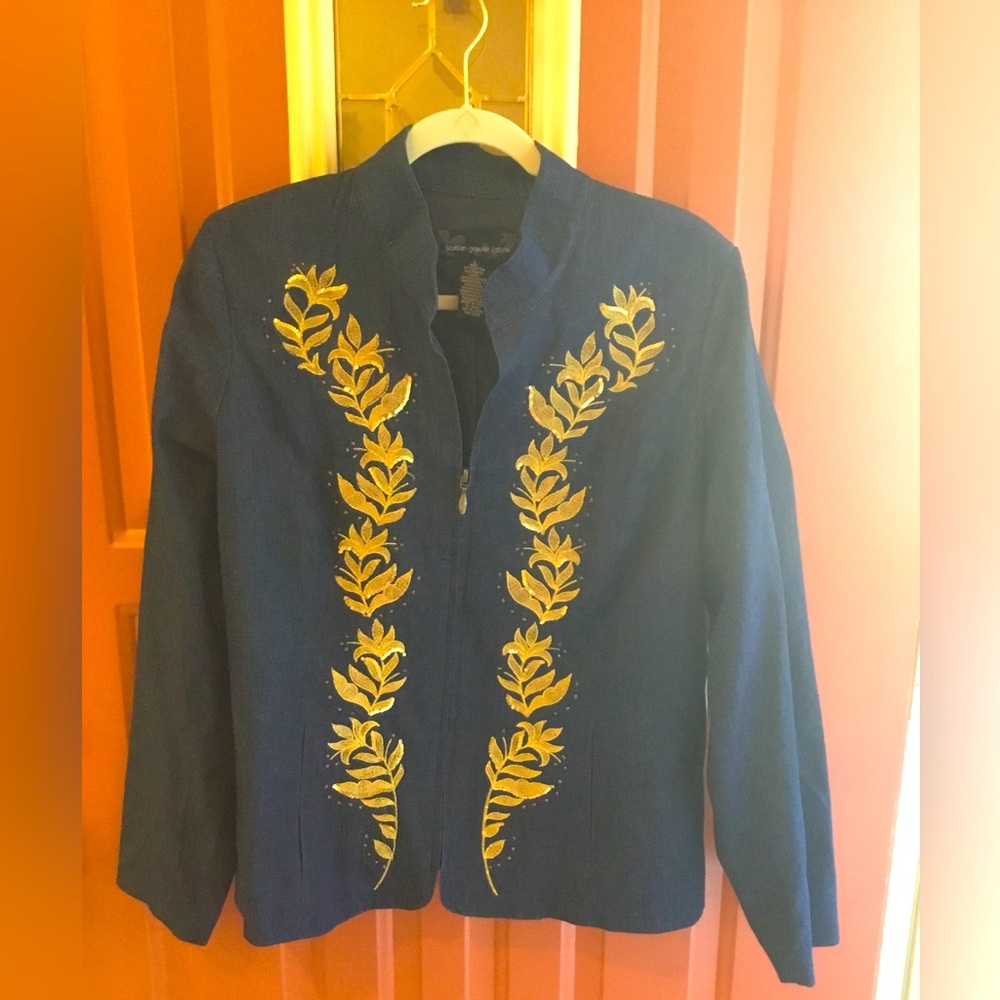 Susan Graver Dark Denim Zip Front Jacket sized Large
